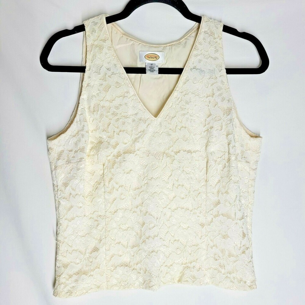 Talbot’s Sleeveless Top Ivory V-Neck Crochet Lace Fully Lined Side Zipped 12